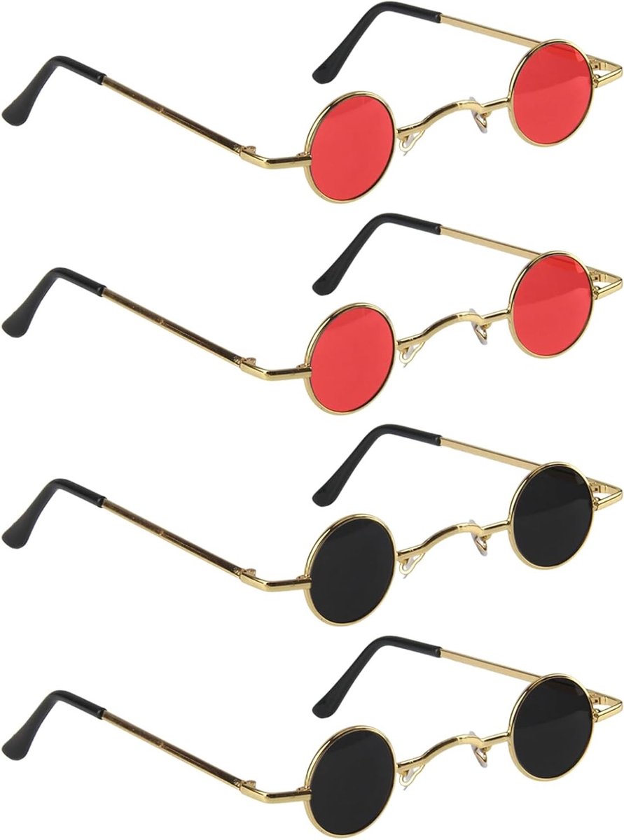 Ronde zonnebril set van 4, retro hippiebrillen voor mannen en vrouwen, perfect voor kostuums, feestjes en carnaval