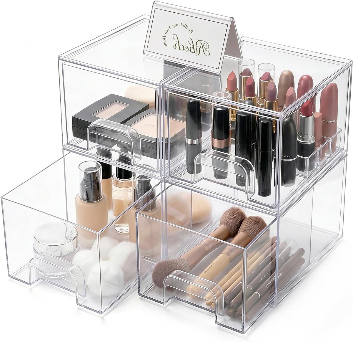 Stapelenbare Opbergdozen van Transparant Acryl met Handvatten voor Badkamer, Keuken en Make-up Organisatie - 4 Stuks