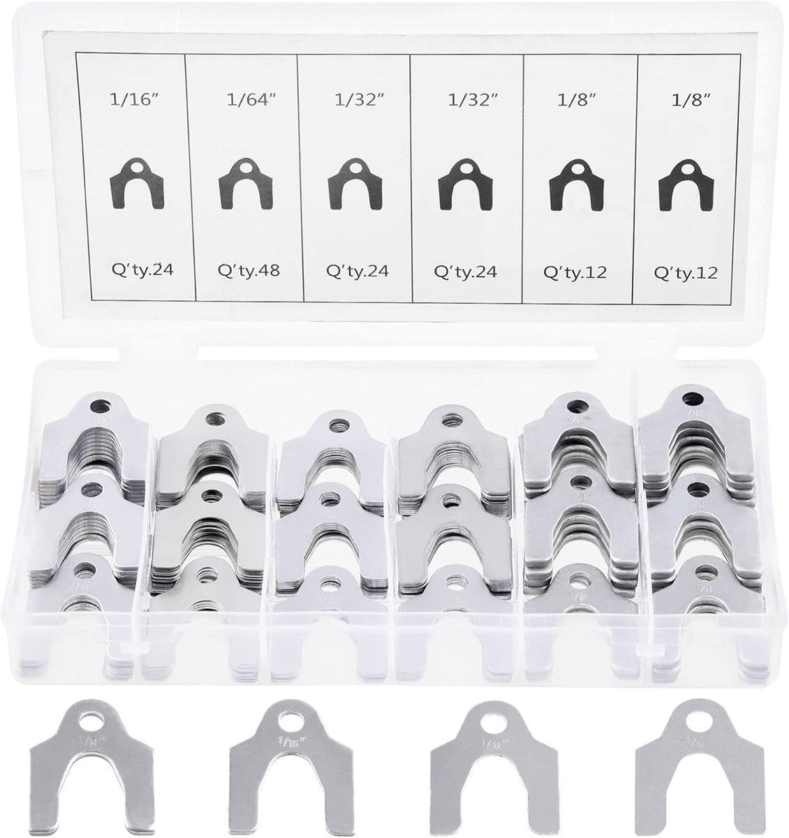 SnelShoppen - 144 Delige Car Alignment Body Shim Assortiment Kit met U-type Shims 1/64" 1/32" 1/16" 1/8" - Perfect voor Auto Aanpassingen en Camber In
