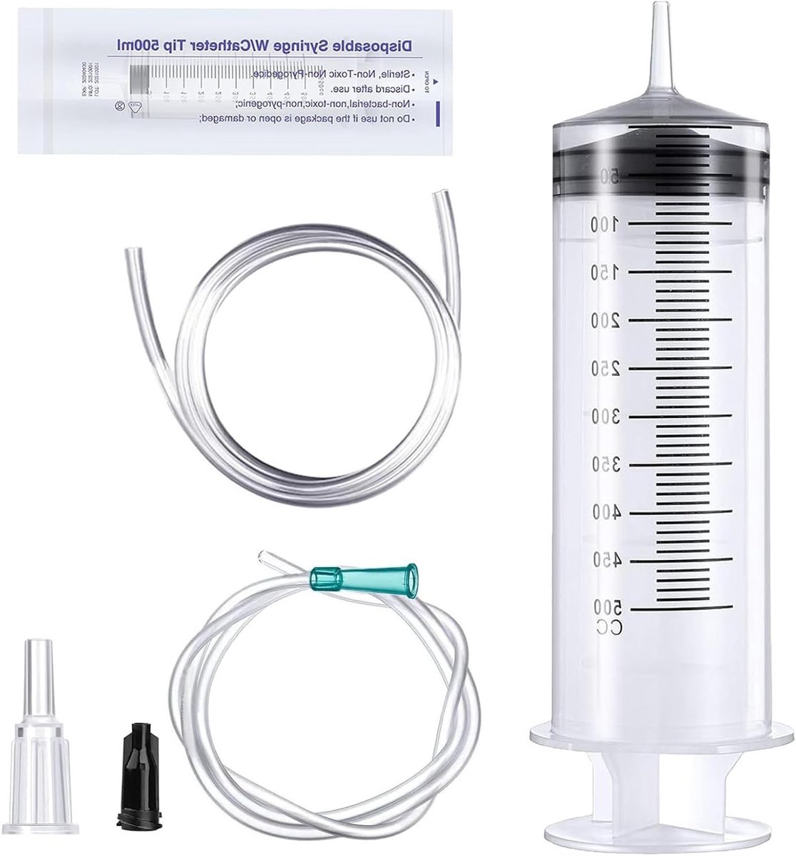 Herbruikbare Plastic Spuit met Katheter - Grote Capaciteit (300ml, 350ml, 500ml) voor Laboratorium, Industrie, Tuin en Dierenvoeding, Perfect voor Precisie Toepassingen