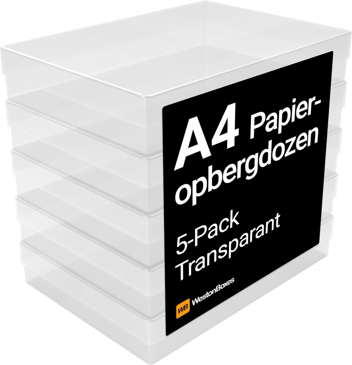 SnelShoppen - Knutsel-opbergdozen kunststof A4 met deksel - 5 stuks transparant - voor kunstbenodigdheden, papier en karton - 500 vellen, 80 g/m², sta