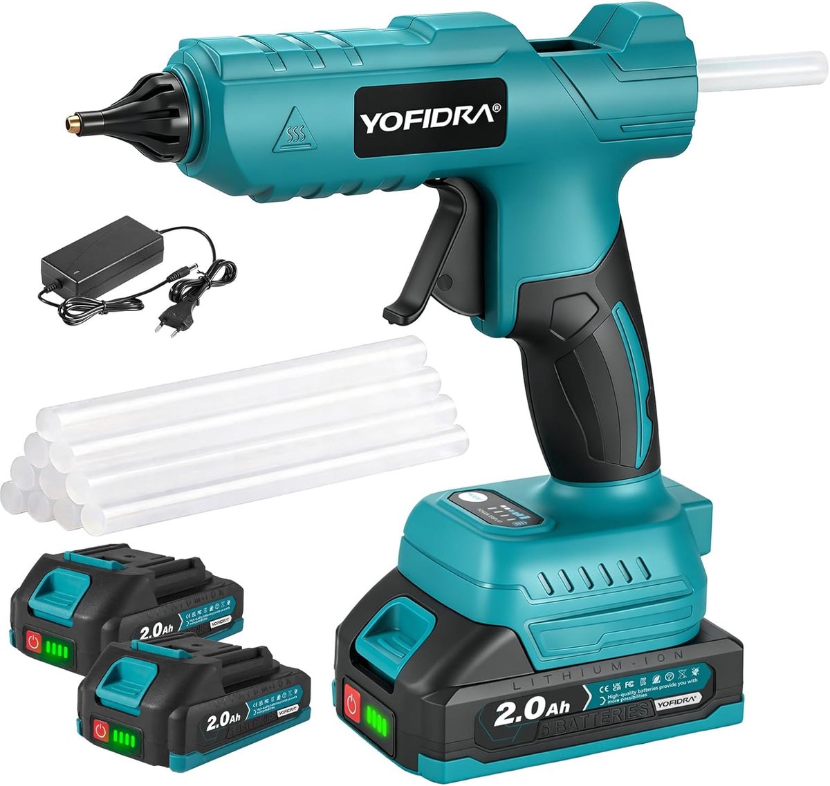 SnelShoppen - Draadloze 100W Hot Glue Gun met 10 Lijmstokken, 2 Batterijen 2.0Ah en Sneller Oplader - Voor DIY, Reparaties en Creatieve Klussen
