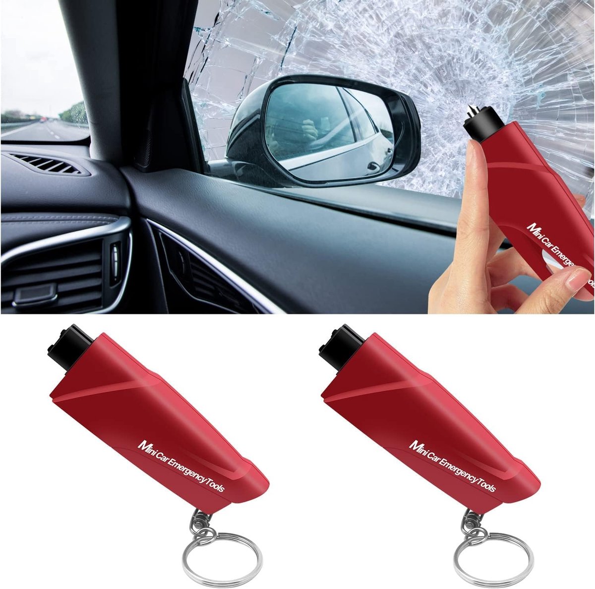 SnelShoppen - Glass Cutter Belt Hammer Ruit Sleutelhanger Veiligheids Tool 2pcs - Auto Overlevingshamer - Ruitbreker - Veiligheidsaccessoire voor Auto