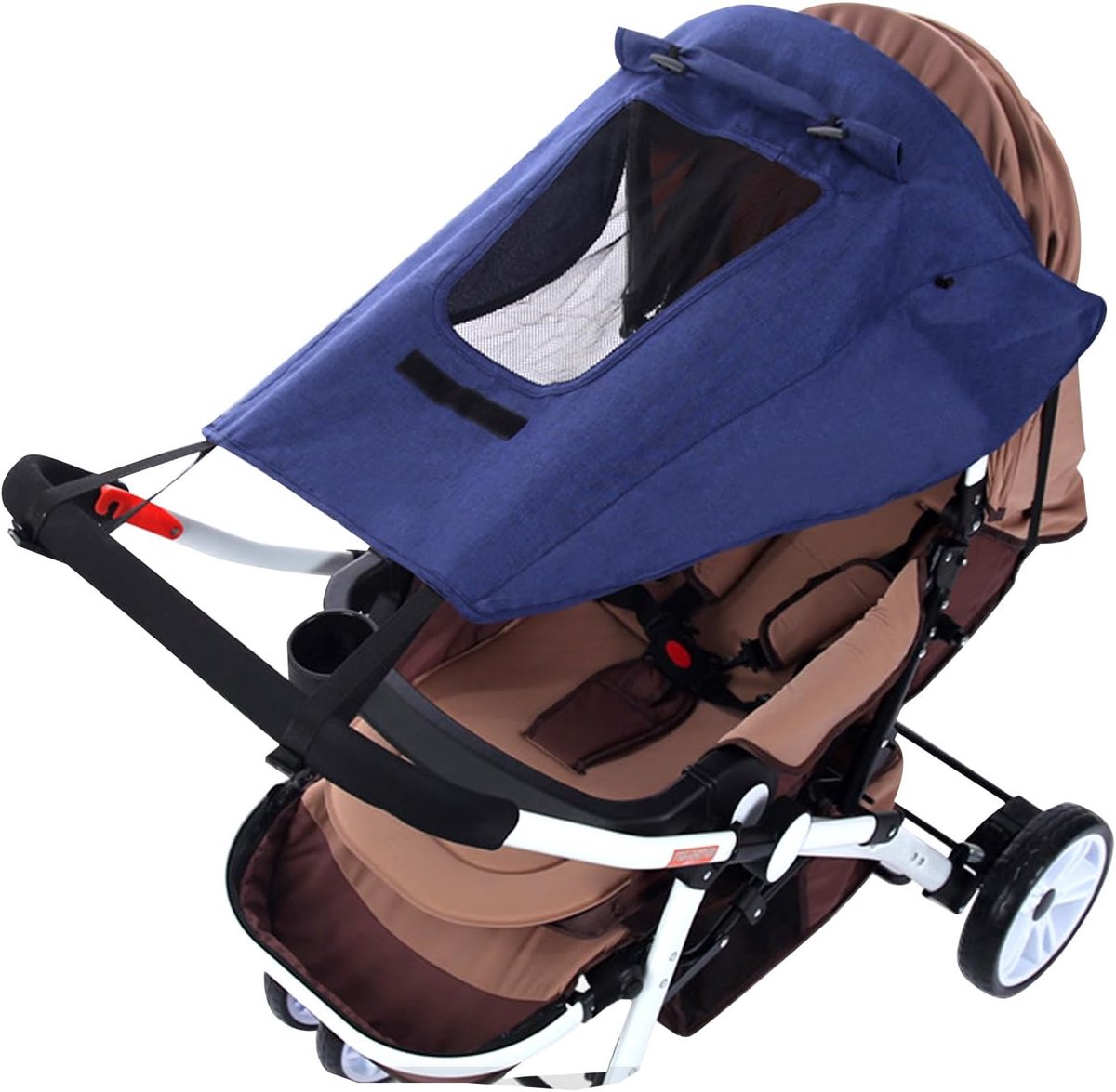 SnelShoppen - Universele Pram Sun Shade - Draagbare Kinderwagen Zonnescherm met UV Bescherming 50+ en Kijkvenster - Navy Blauw