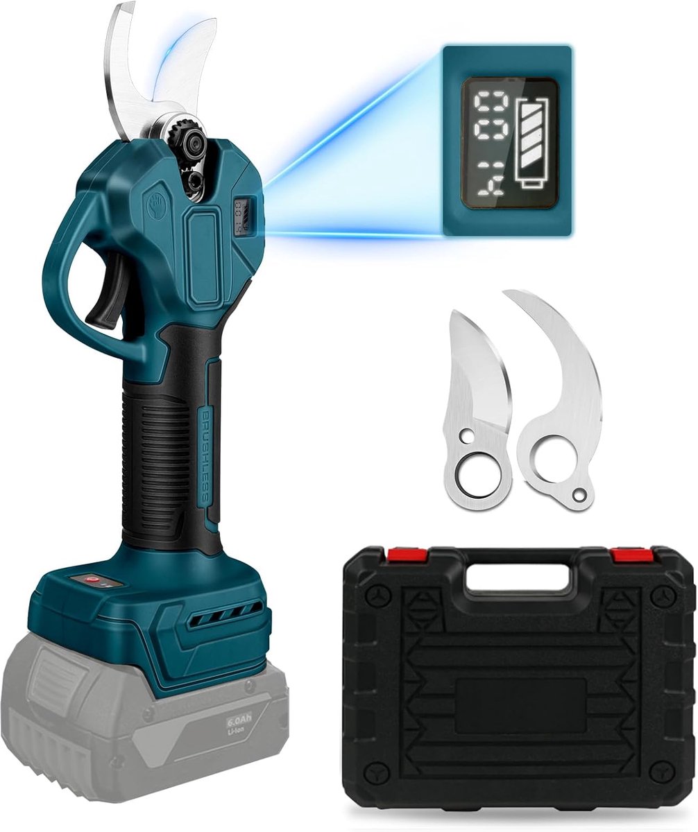 SnelShoppen - Elektrische Snoeischaar 45 mm met Brushless Motor, Accu Compatibel met 18V, LCD, Tuinsnoeischaar voor Bomen en Fruitbomen, Perfect voor