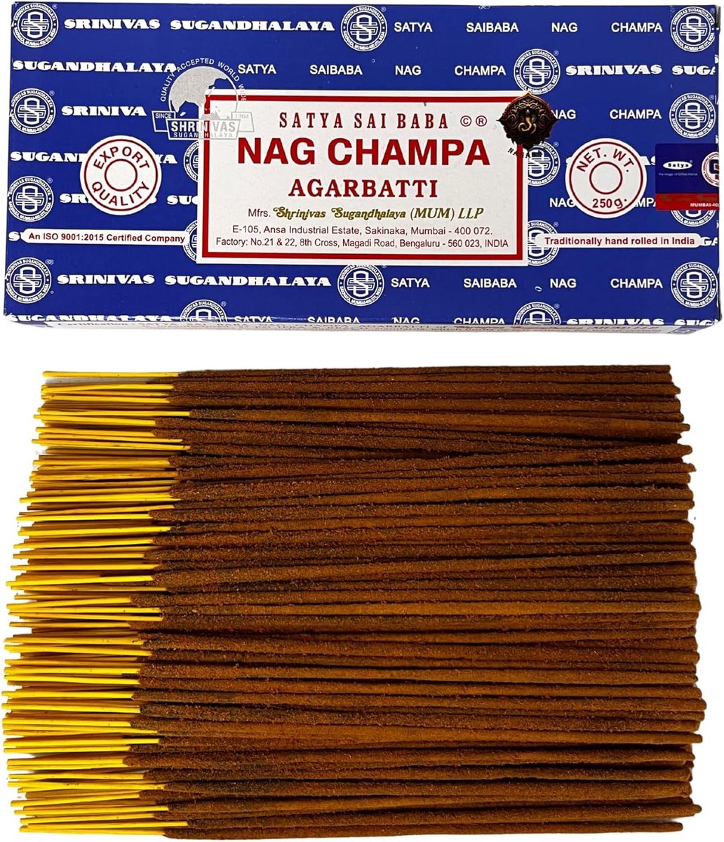 SnelShoppen - Satya Nag Champa Wierook Sticks 250 g - 100% Natuurlijke Aromatherapie voor Meditatie, Spiritualiteit, Milieuvriendelijk, Duurzaam, 250