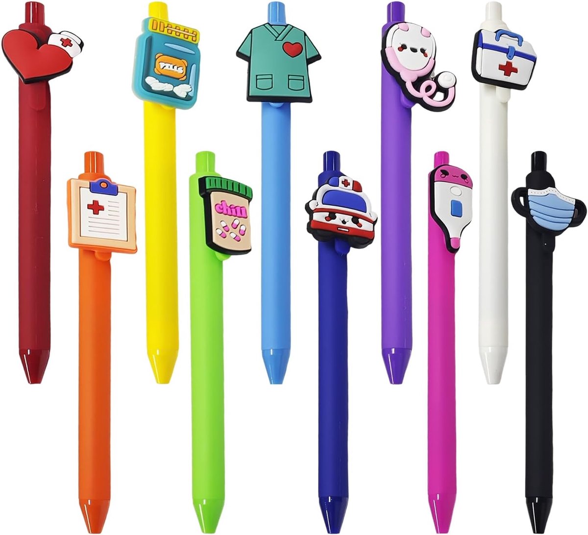 SnelShoppen - Pack van 10 Creatieve Verpleegkundige Gelpennen in Kleurrijke Cartoons - Originele Kantoorbenodigdheden, Leuke Stationery, Kleurenset vo
