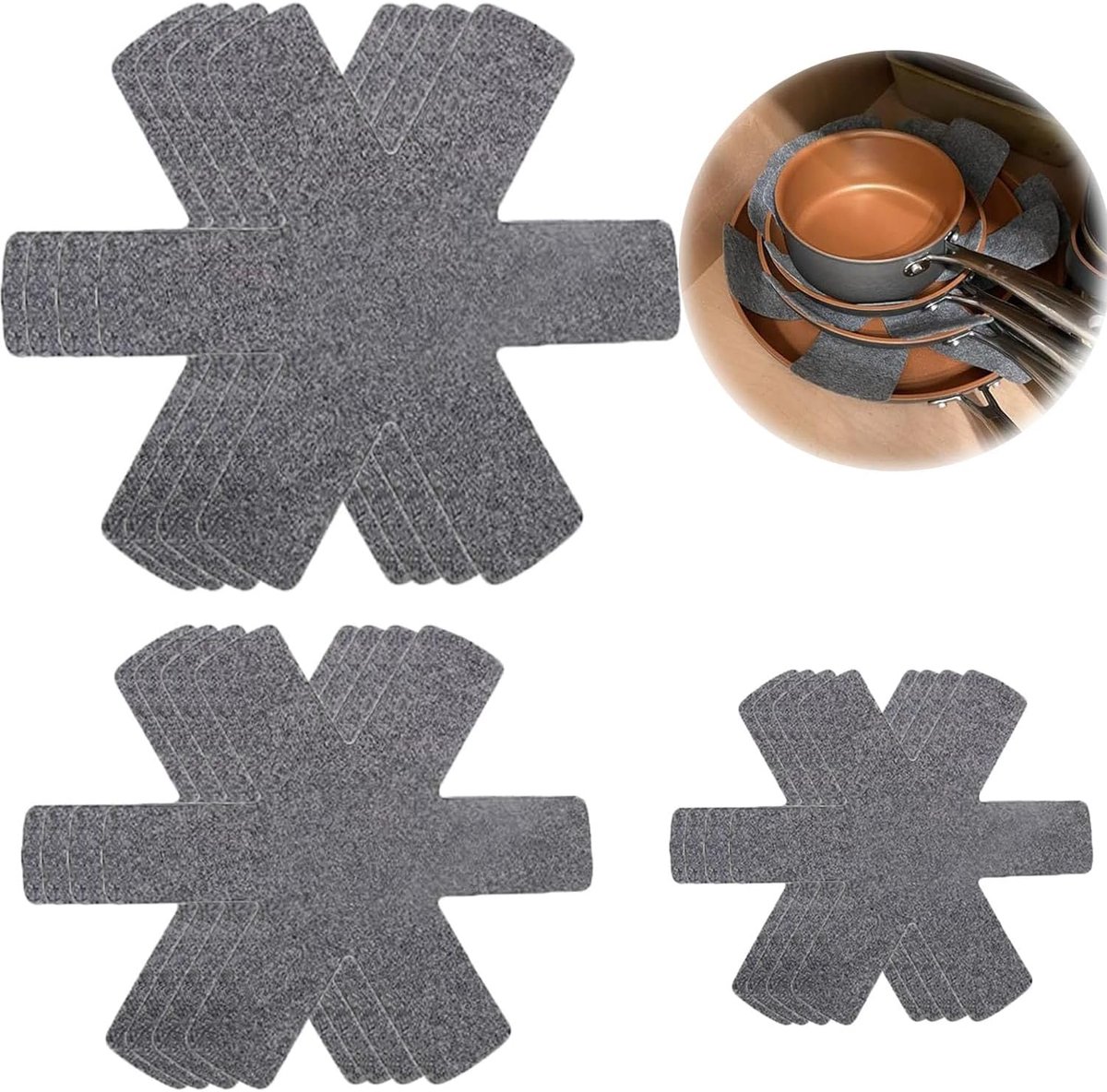 SnelShoppen - Pot en Potbeschermer Set van 12, Krasbestendig, Stapelbaar, Warmtebestendig, Antislip Bescherming voor Pannen en Koken