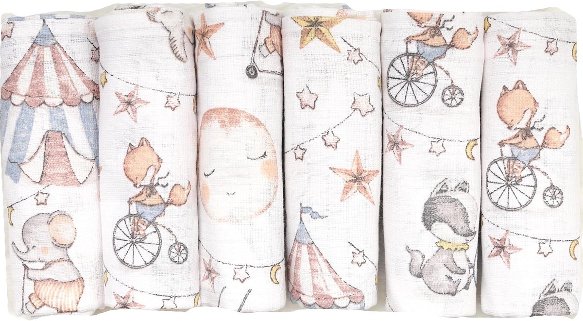 SnelShoppen - Set van 6 Baby Burp Cloths 70 x 80 cm - Muslin Doeken voor Jongetjes en Meisjes - 100% Katoen - Multifunctioneel voor Borstvoeding, Wikk