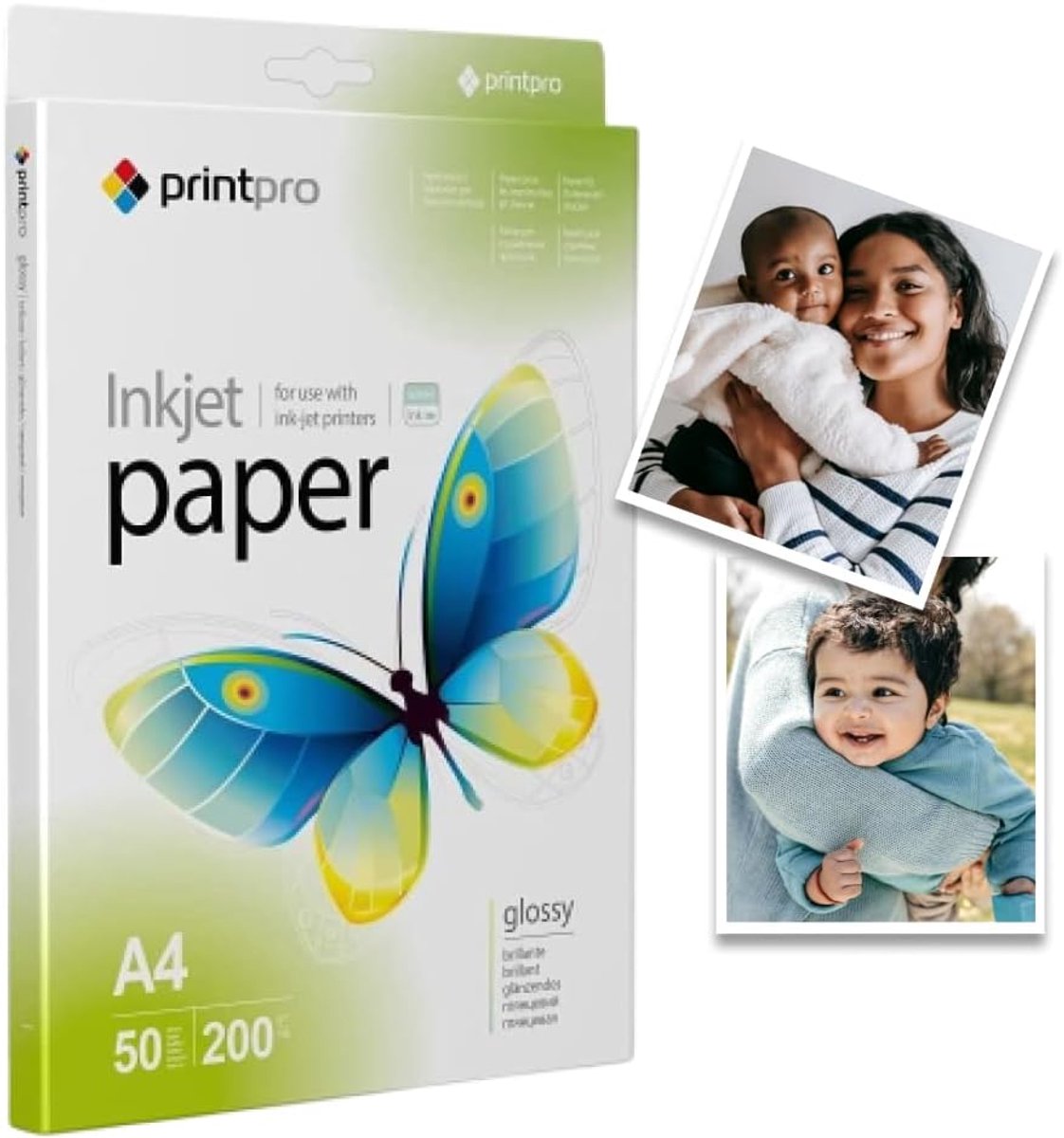 SnelShoppen - PrintPro Foto Papier Hoogglans 200 g/m² A4 - 50 Vellen Instant Droog, Waterproof, Voor Alle Inkjet Printers - Perfect Voor Schoolproject