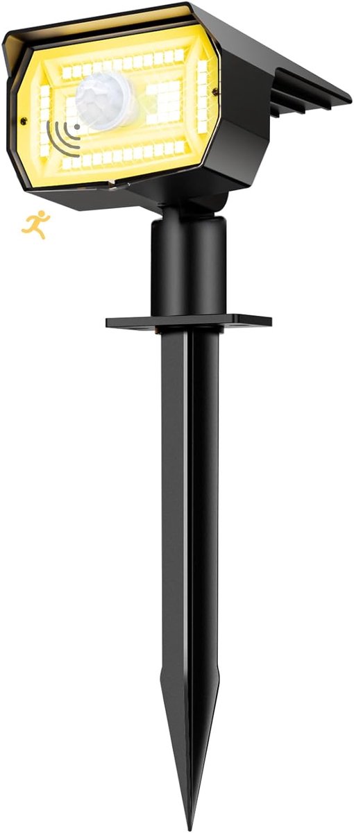 SnelShoppen - Solar Tuinlamp met Bewegingssensor - 56 LED Lampen - 3 Modi - Waterdicht en Verstelbaar - Warm Wit Licht voor Tuinpaden