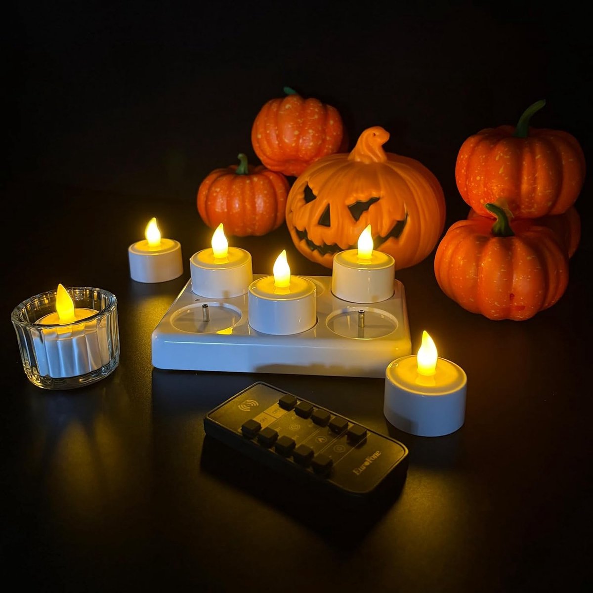 SnelShoppen - Oplaadbare LED Kaarsen, 6 Stuks Flameless Tealight Kaarsen met Afstandsbediening en Timer, Kaarslicht met Oplaadstation voor Thuis, Kame
