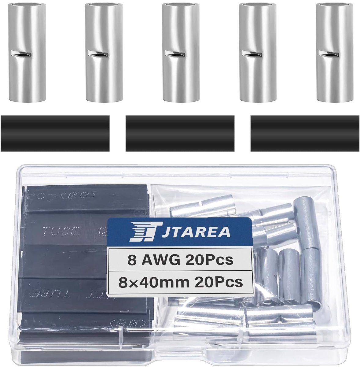 SnelShoppen - 8 AWG Non-Insulated Butt Connectors Kit - 40 Stuks - Koper met Heat Shrink - Shock & Crimp Connectors voor Auto's en Botten
