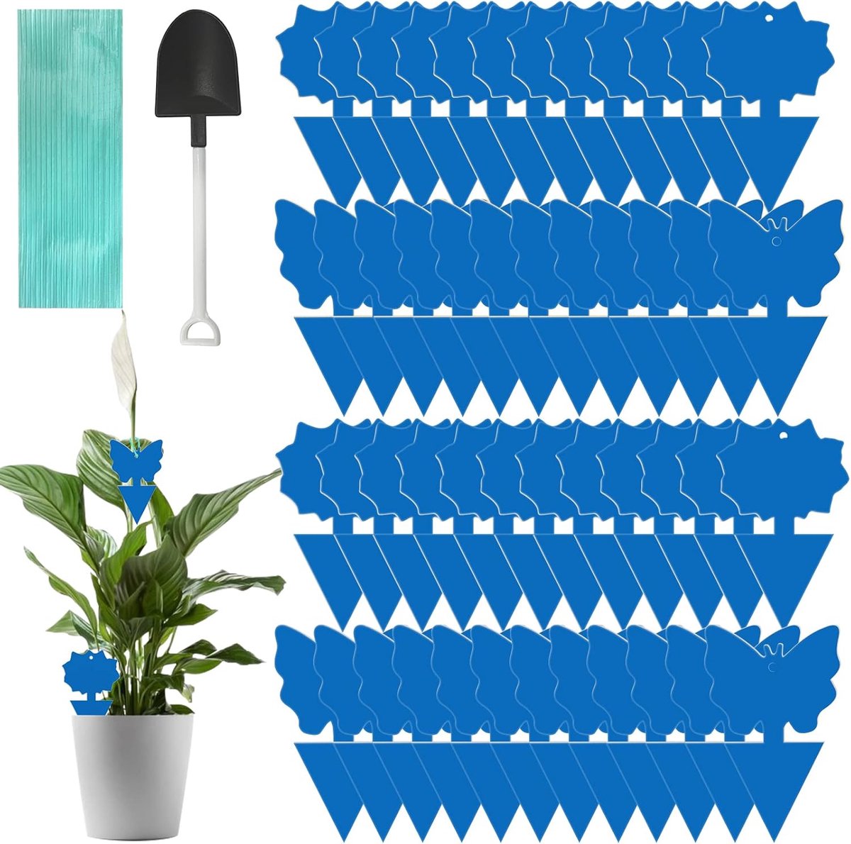 SnelShoppen - 48 Stuks Mosquito Bescherming Binnen Blauw met Hangdraad en Kleine Schep, Vliegval voor Planten op Balkon of in de Tuin, Effectieve Inse