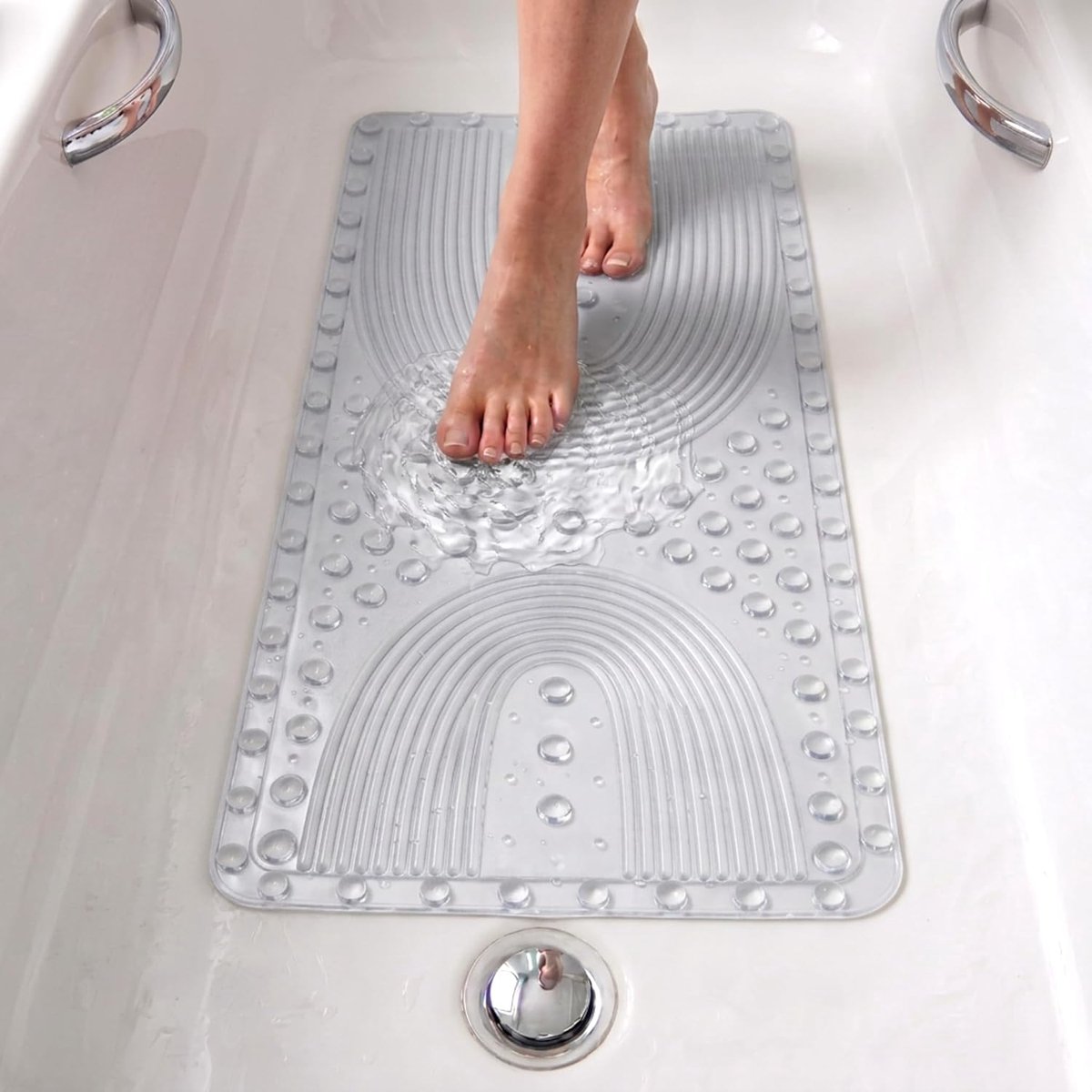 SnelShoppen - Badmat Antislip 90 x 41,5 cm - Douchemat Antislipmat met Bubbels en Zuignappen - BPA-vrij, Antibacterieel, Schimmelbestendig, Transparan