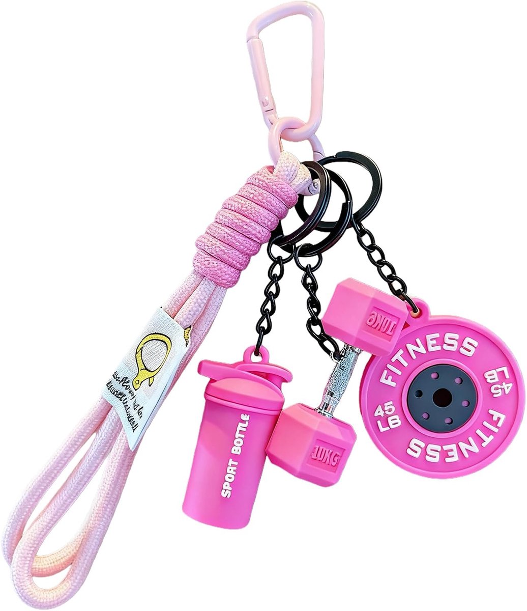 SnelShoppen - Rosa Fitness Sleutelhanger met Halter, Schattige Gym Accessoires voor Vrouwen en Mannen, Motiverende Shaker Hanger als Cadeau, CrossFit