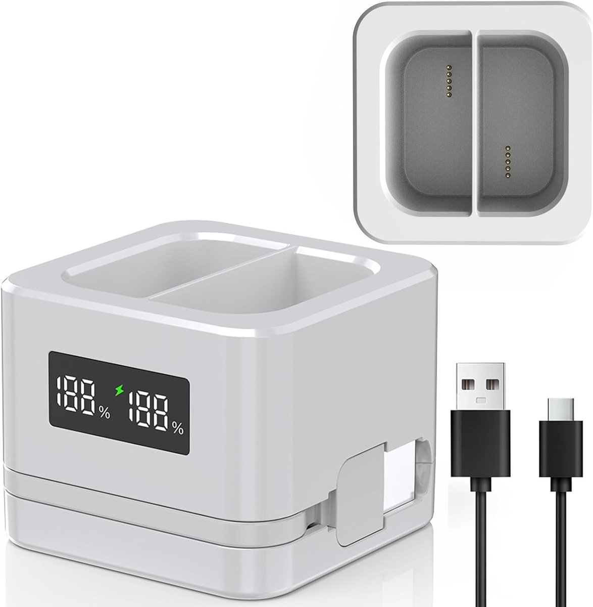 SnelShoppen - Dual Ring Charging Dock - Oplaadstation met Digitale LED Display - Compatibel met Video Doorbell 2/3/4/3 Plus/Spotlight Cam - USB Type-C