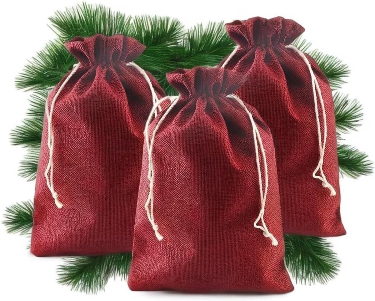 Set van 25 Rode Jute Tassen voor Kerst, Trouwerij en Verjaardagen, 15 x 20 cm Grote Cadeautassen voor Adventskalender en Feestelijke Gelegenheden
