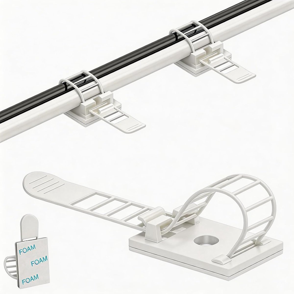 Thijox - Zelfklevende Kabelhouder 50 Pack Wit - Aanpasbare en Herbruikbare Kabelclips voor Kabelmanagement - Perfect voor Bureau, Thuis en Kantoor