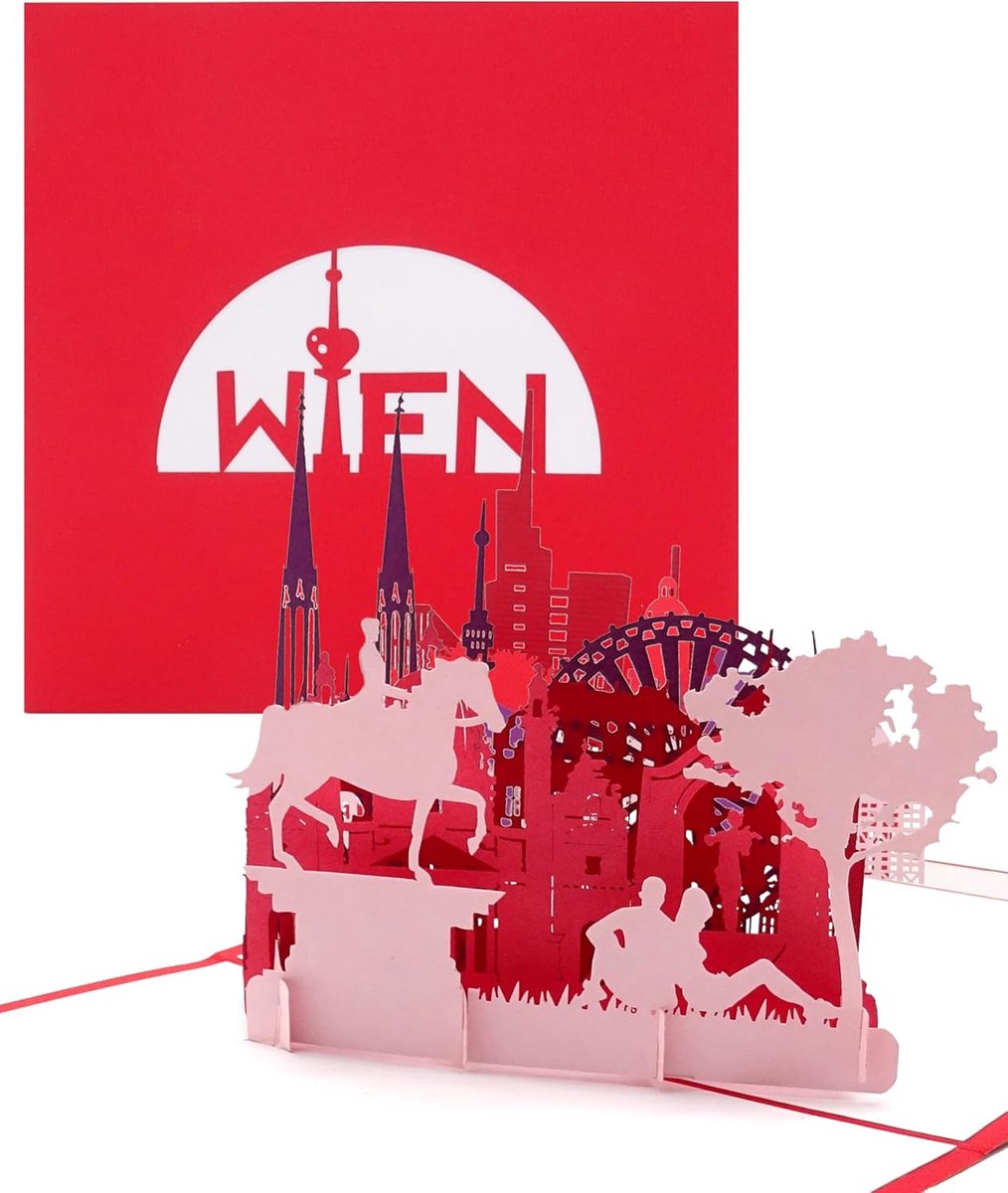 SnelShoppen - 3D pop-up kaart 'Wenen - panorama met reuzenrad' - Verjaardagskaart, uitnodiging, stadskaart als Oostenrijks souvenir, luxe rode kleur,