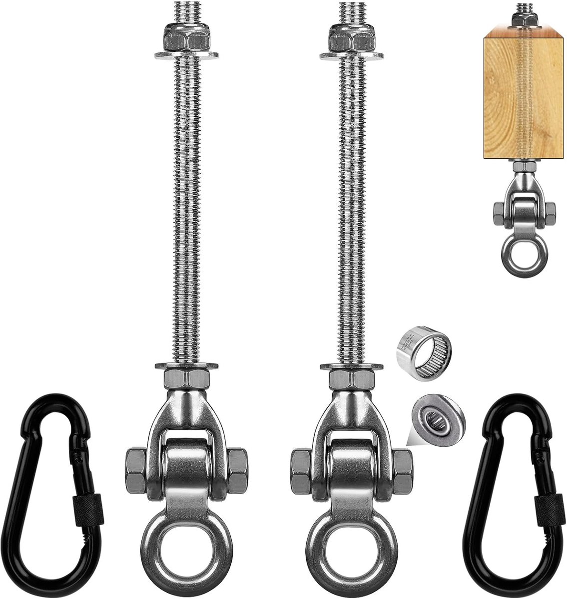 SnelShoppen - Pack van 2 Heavy Duty 304 RVS Plafondhaken - Swing Suspension Beugels - 180° Rotatie voor Yoga, Hangmat, Bokszak, Speeltuin - Sterk en R