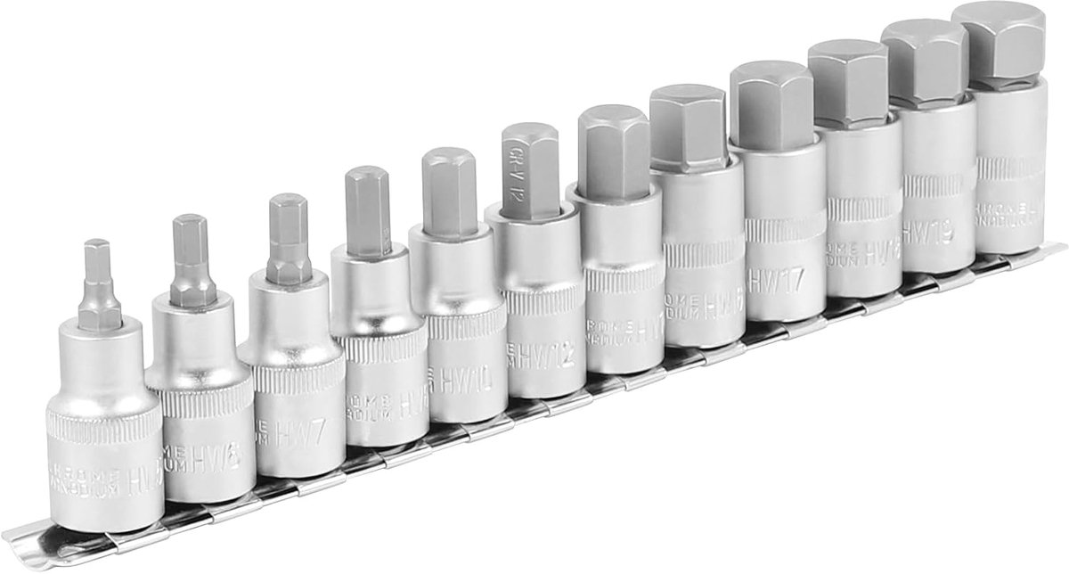 SnelShoppen - Set van 9 Allen sleutels 1/2 inch, 5-22mm, chrome vanadium staal, met plastic opbergdoos, ideaal voor impact tools en klussen
