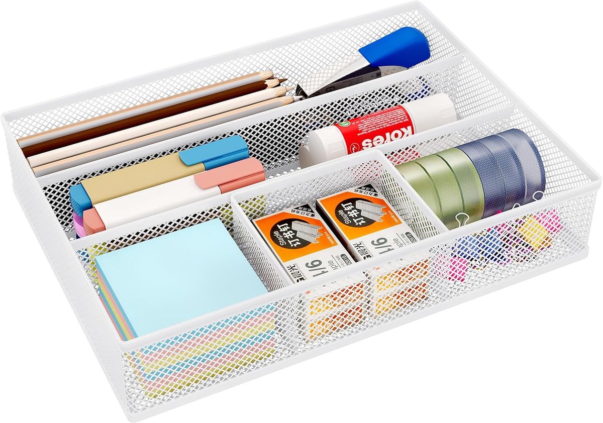 SnelShoppen - Mesh Lades Organizer Desk Organizer Penhouder Wit - Stijlvol en Duurzaam Bureau Accessoires voor Kantoor, School en Thuis