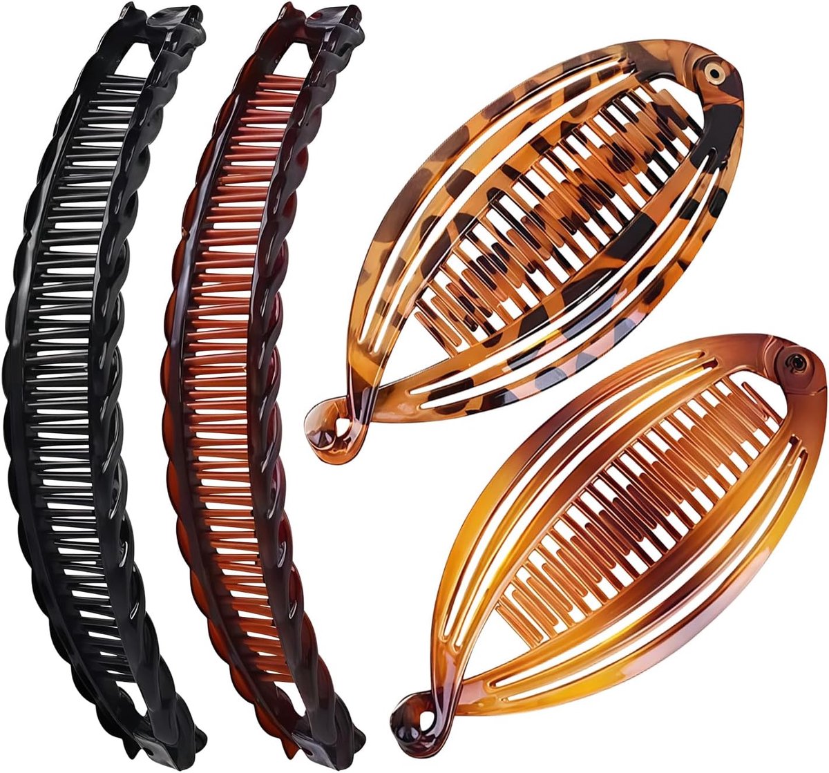 SnelShoppen - 4 Stuks Banane Haarspeld voor Vrouwen | Dubbele Kam Banane Clip met Sterke Grip, Elegante Haarclips voor Pigtails en Dagelijkse Styling