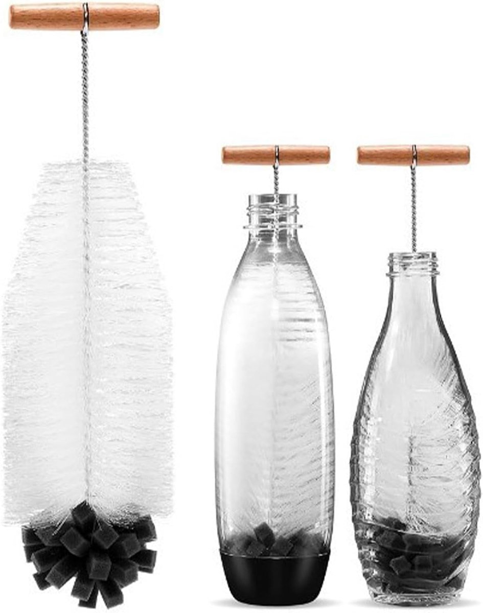 SnelShoppen - Bottle Brush Long Handle 32cm - Multifunctionele Borstel voor Babyfles, Glazen Kop, Waterkoker, Vaasje - Duurzaam RVS, Nylon en Katoen,