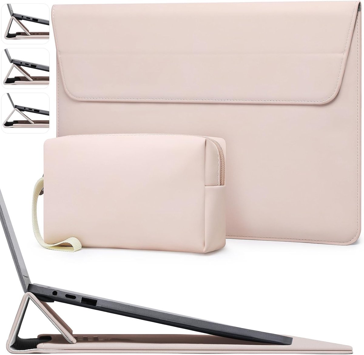 SnelShoppen - 13 Inch Laptop Sleeve met Verstelbare Stand voor MacBook Air, Pro, Surface Pro, XPS 13 - Apricot - Geschikt voor 2016-2026 Modellen