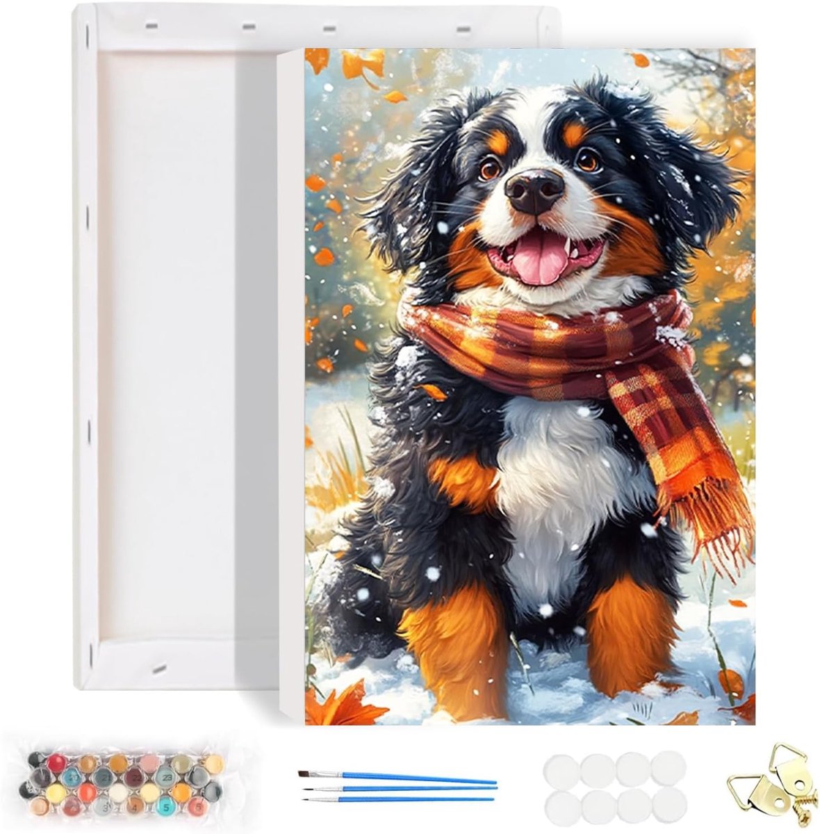 SnelShoppen - DIY Verf op Nummer voor Volwassenen - Dieren Schilderen met Frame - Honden Schilderij Kit voor Beginners - Snow Olieverf Kunst - Wanddec