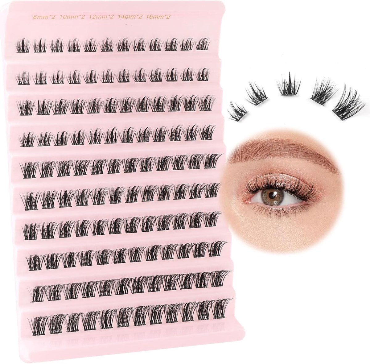 SnelShoppen - Cluster Wimperextensions, D Curl, Natuurlijke Look, 120 Stuks, 8-16 mm, Herbruikbare Valse Wimpers met Zachte Band, Perfect voor Anime e