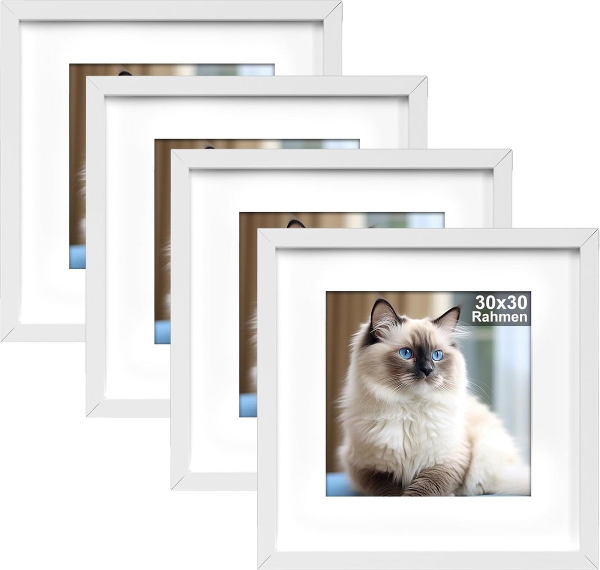 SnelShoppen - 4 Stuks 30x30 cm Witte Foto- en Posterlijst - Hangend of Staand - Ideaal voor Woonkamer, Slaapkamer, Studie