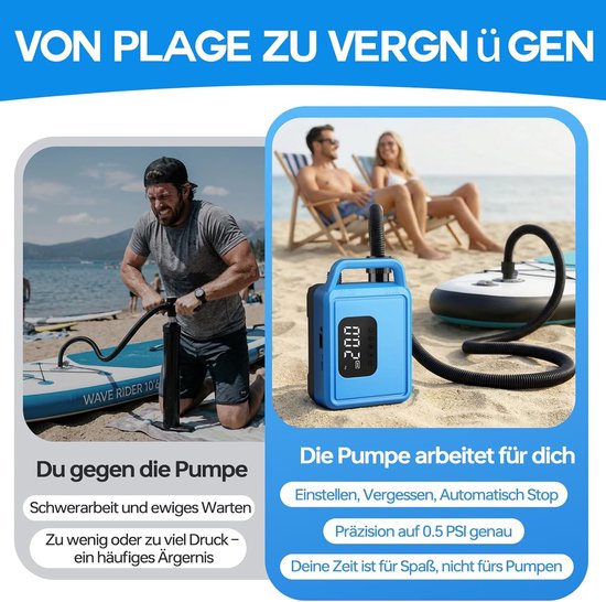 Elektrische SUP Pomp - Luchtpomp Kajak - Water Sporten - Intelligente Inflatie - 20 PSI - Blauw — afbeelding 3