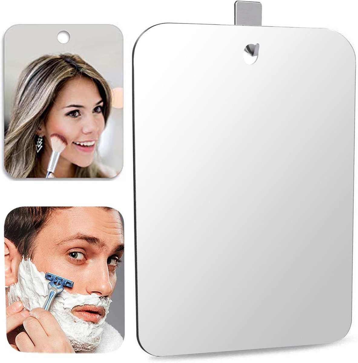 SnelShoppen - Large Mistless Shower Mirror - Anti-Fog Shaving Mirror 28x7cm - Frameless en Veilig - Schokbestendig Wandspiegel met 1 Plakhaak