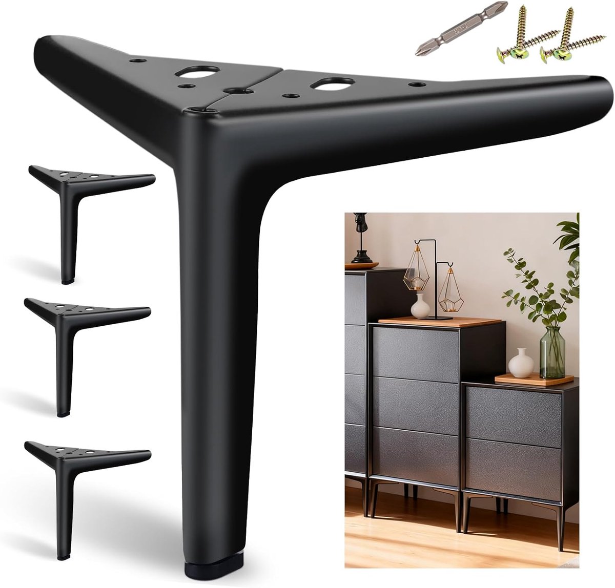 SnelShoppen - Black Furniture Legs 15 cm - 4 Stuks Metalen Meubelpoten voor Kasten, Bedside Table, Sofa - Robuuste en Stijlvolle DIY Oplossing - Minim