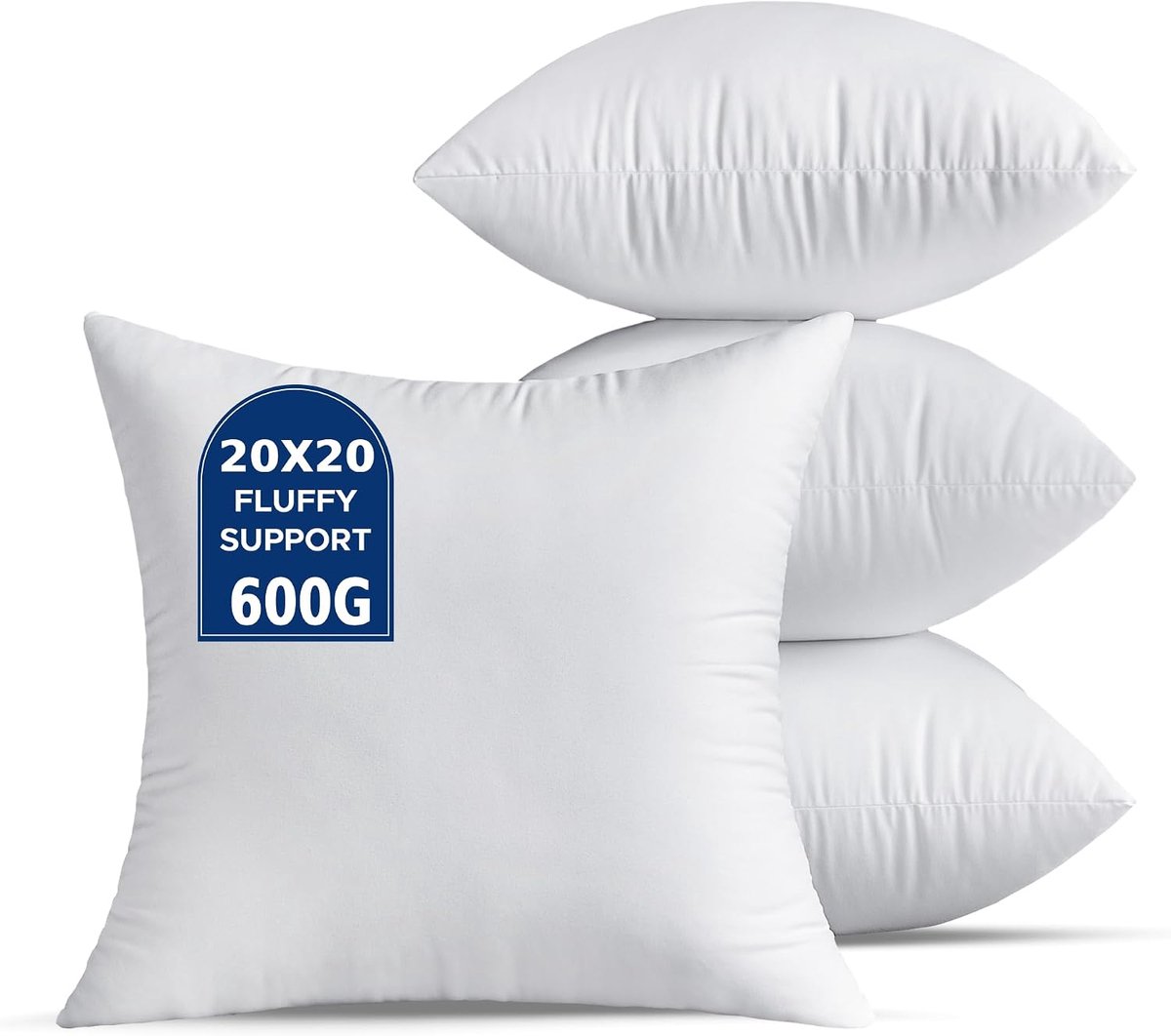 SnelShoppen - Set van 4 Grote Witte Kussenvullingen 50x50 Cm - Decoratieve Vierkante Pillows voor Bank, Bed en Binnengebruik