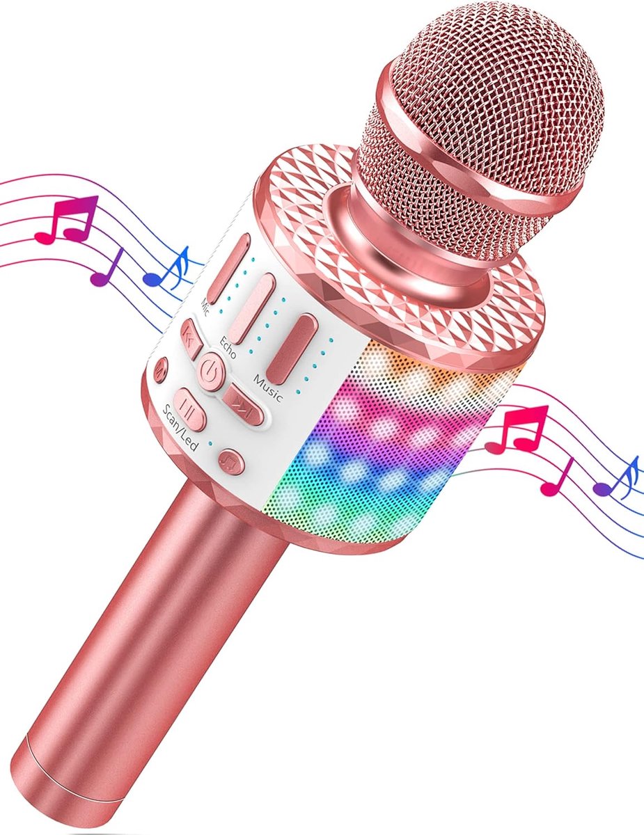SnelShoppen - Draadloze Karaoke Microfoon voor Meisjes - Bluetooth Karaoke Mike met Zaklamp - Perfect Cadeau voor Verjaardag 3 4 5 6 7 8 9 10 Jaar - G