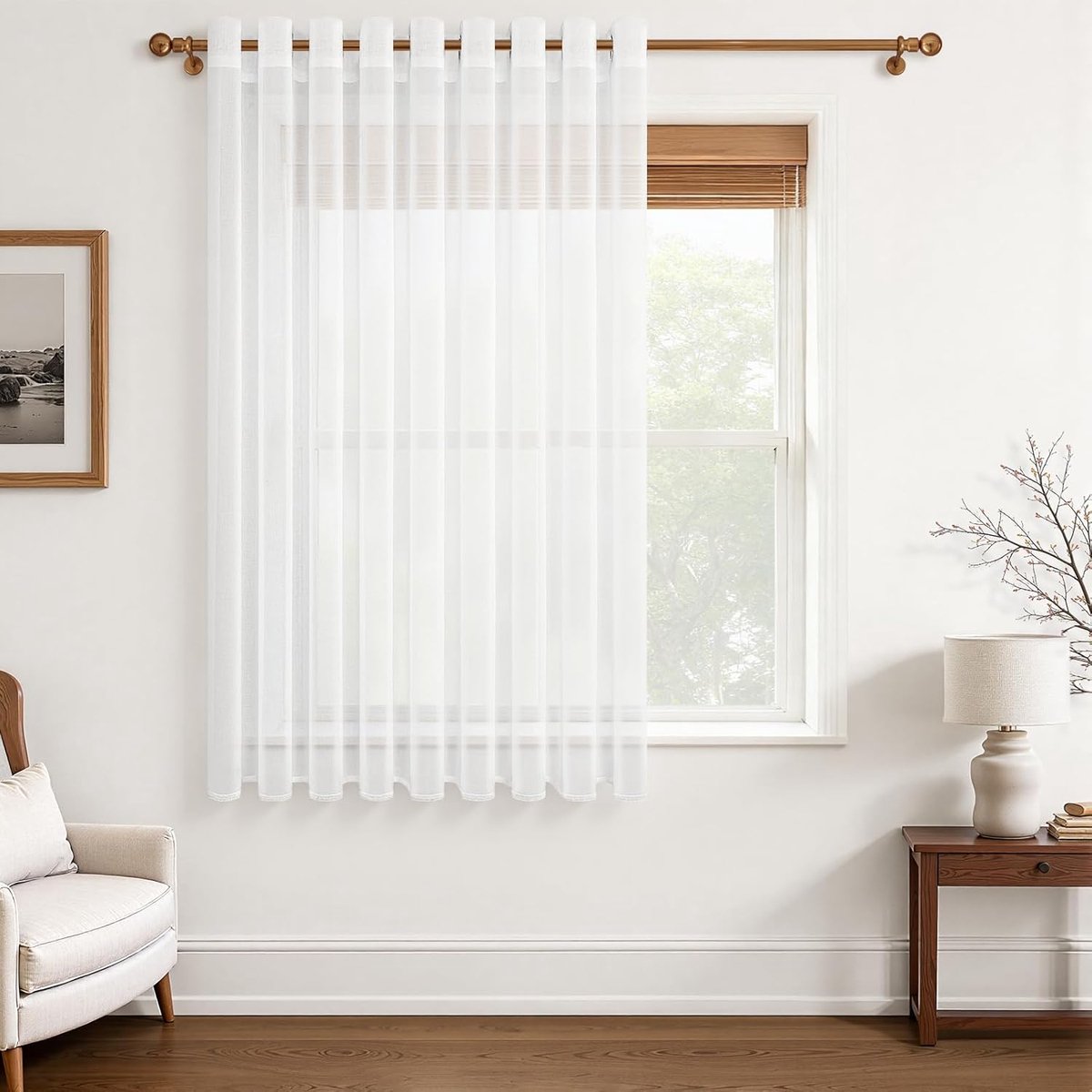 SnelShoppen - Extra Lange Witte Linnen Look Stores Gordijnen 160cm Hoog Transparant voor Kerst, Ideaal voor Kleine Ramen in Keuken, Badkamer, Kinderen