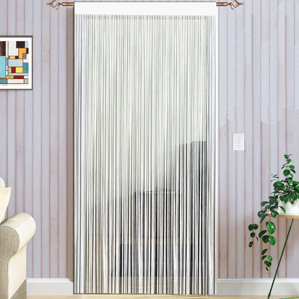 SnelShoppen - String Deur Gordijnen, Vliegengordijn voor Raamdecoratie, Eenvoudige Witte Linten, 90 x 200 cm, Antibacterieel Polyester, Ideaal voor Wo