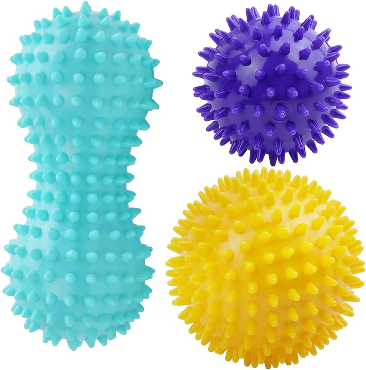 Thijox - Fasciabal massageset 3-delig, Egelbal met Noppen, Spiked Massageballen, Huidvriendelijk Rubber, Spierontspanning voor Rug, Benen, Voeten, Han