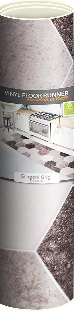 SnelShoppen - Keukenloper van vinyl 180 x 50 cm - Antislip, Wasbaar en Duurzaam - Grijs - Perfect voor Keuken, Eetkamer en Hoogwaardige Interieurs