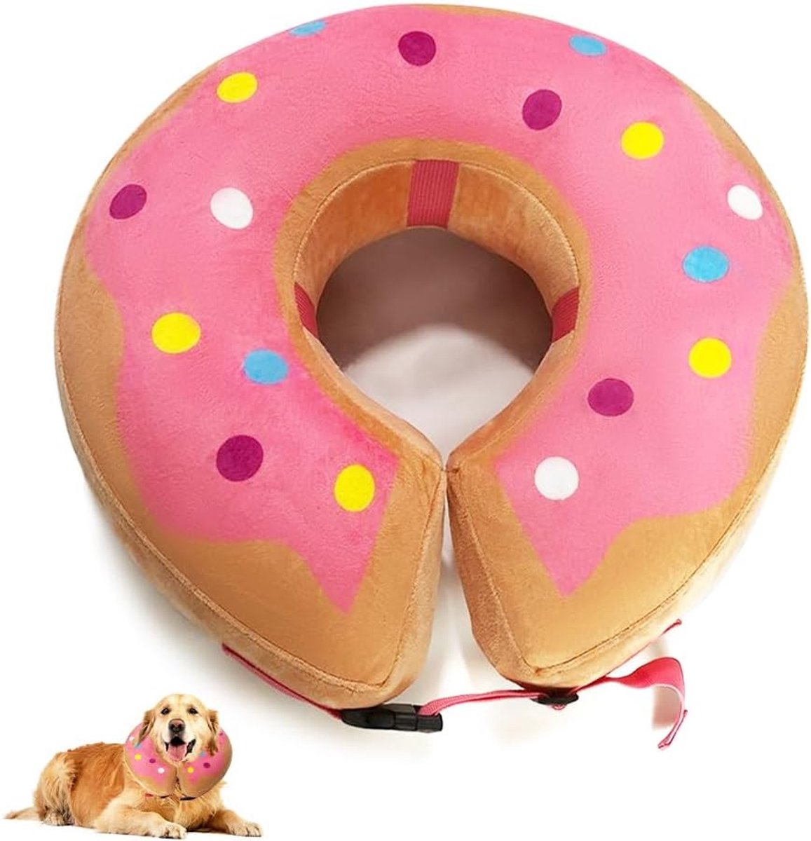 SnelShoppen - Opblaasbare Hondenhalsband Roze - Fleece - S/M/L/XL - Postoperatief Herstel - Beschermend en Comfortabel - Voor Huisdieren - Licht en Ha