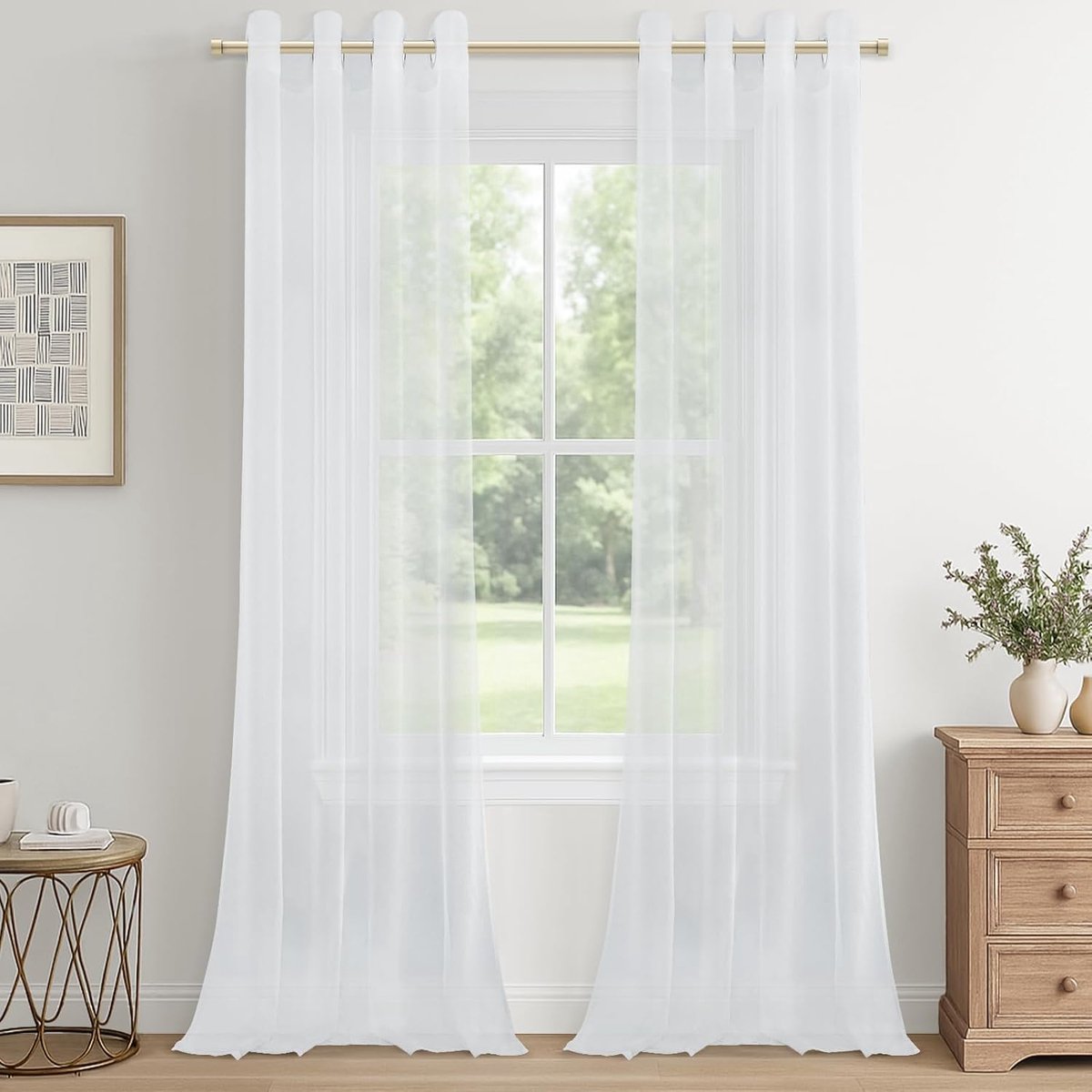 SnelShoppen - Semi-transparante Voile Gordijnen met Oogjes, 140 x 280 cm, Set van 2, Polyester, Wit, Ideaal voor Woonkamer, Slaapkamer, Kinderkamer