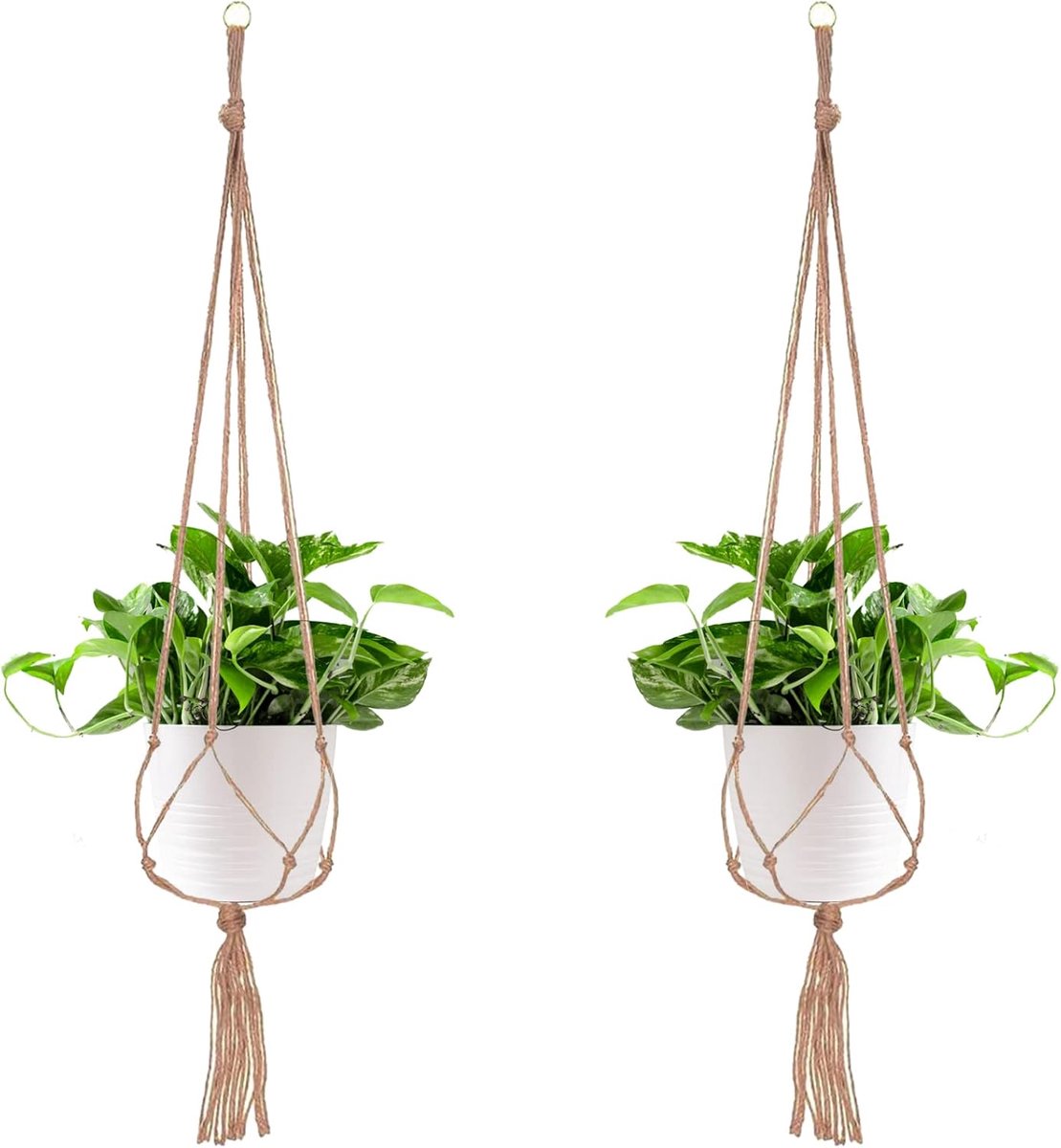 SnelShoppen - 2 Stuks Plant Hanger, Bloempot Houder met Sleutelhanger voor Tuin Decoratie, Handgemaakt Katoenen Touw, 104 cm, 4 Poten voor Binnen en B