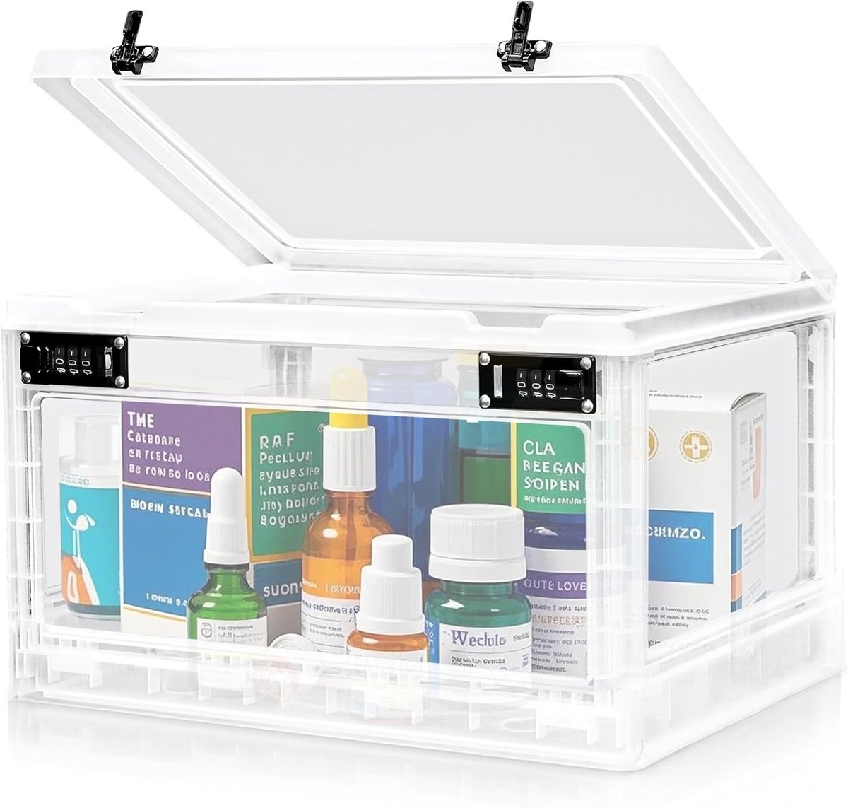 SnelShoppen - Lockable Box met Dubbele Combinatieslot, 24 Liter Veiligheidsbox voor Medicijnen, Mobiele Telefoon en Snacks, Stapelbare Opbergdoos voor