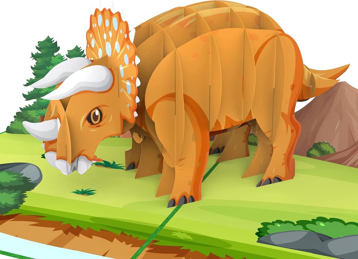 SnelShoppen - 3D Pop-Up Kaart Triceratops Dinosaur - Verjaardagskaart voor Kinderen - Unieke Groetkaart voor Feestjes, Jungle Thema, Dinosaurus, Uitno