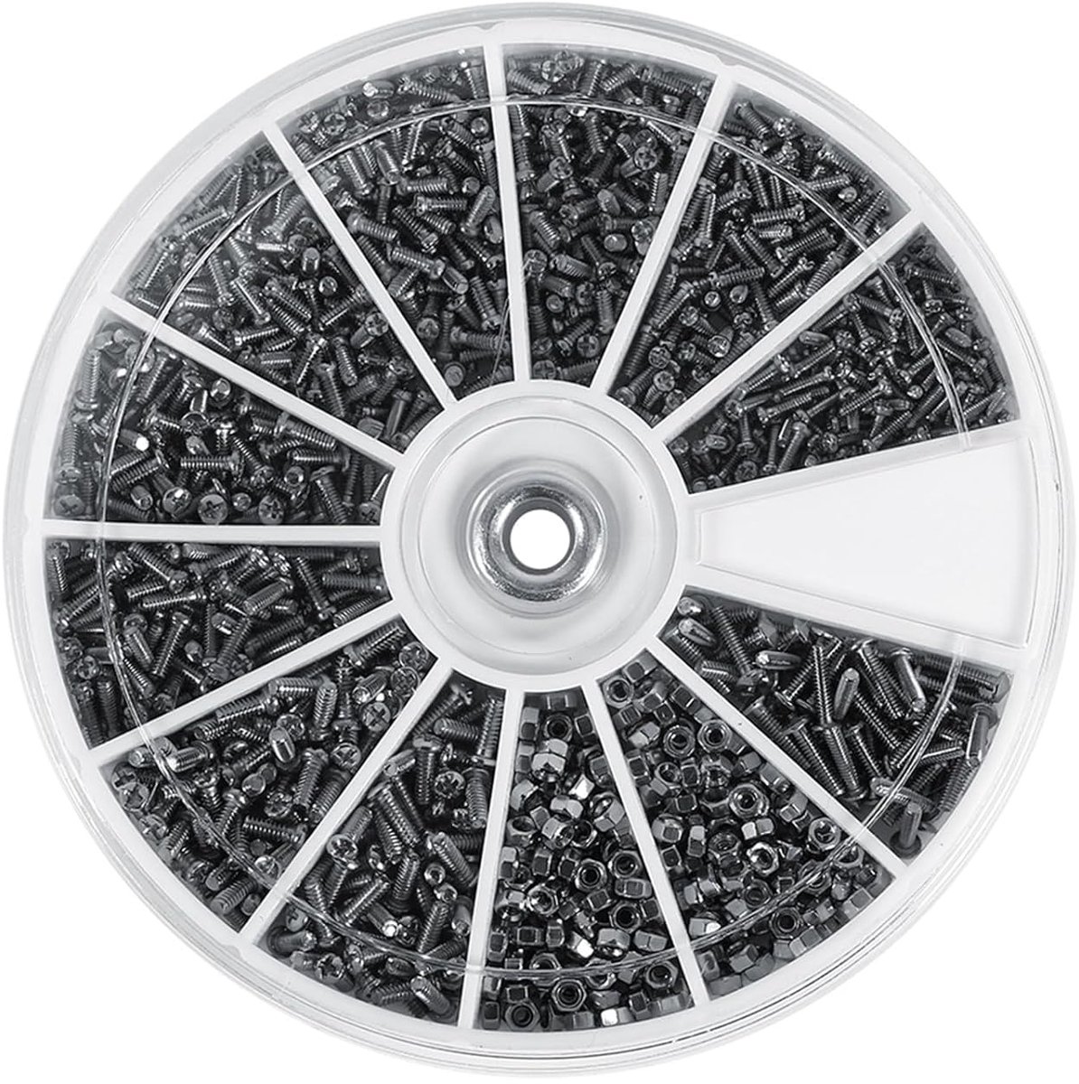 SnelShoppen - Mini Bolts and Nuts Set 600pcs - Assortiment Kit met 12 Typen M1 M1.2 M1.4 M1.6 - Perfect voor Horloge en Glazen - Inclusief Organizer