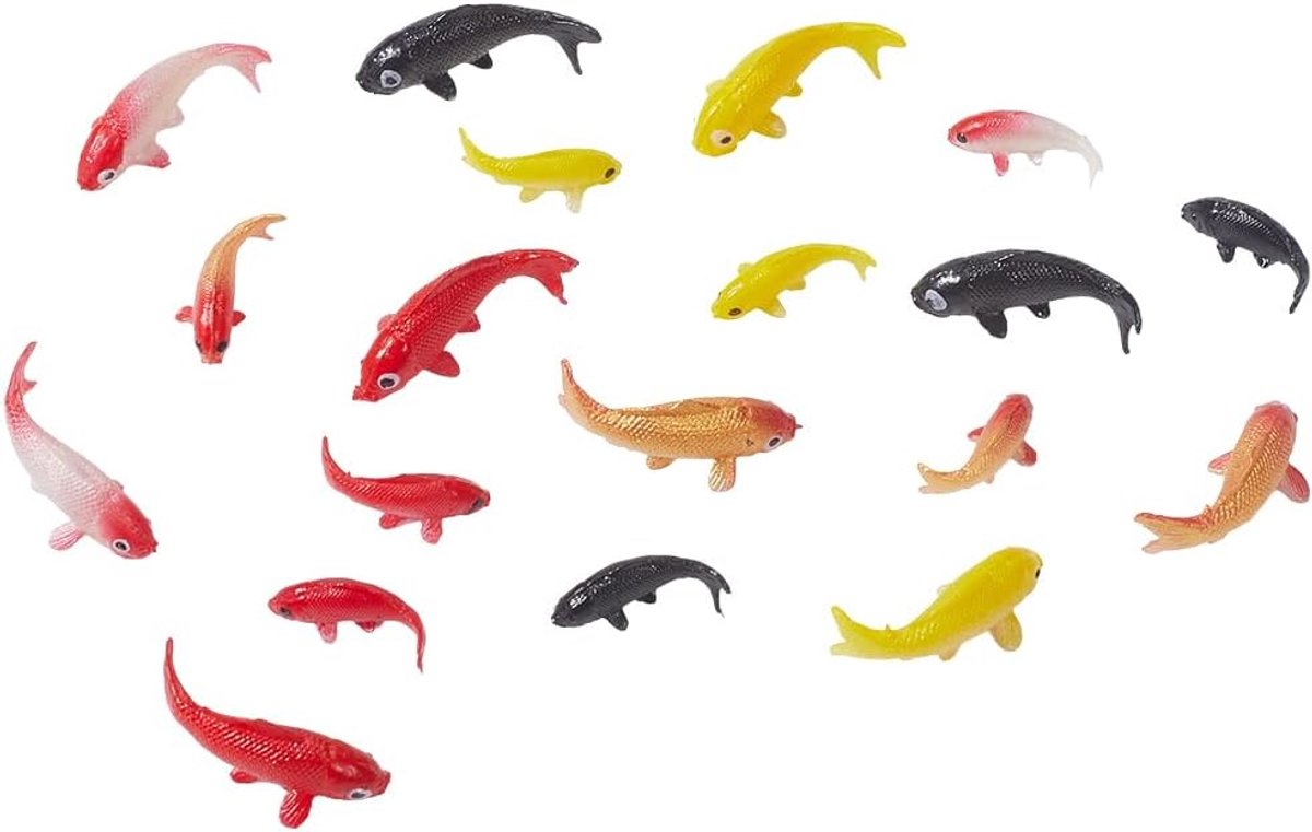 SnelShoppen - 20Pcs Miniatuur Koi Vissen Figuren - Kleurige Mini Plastic Geluksvogels Decoratie voor Aquarium, Tuin en Feesten - Rode en Gele Goldfish