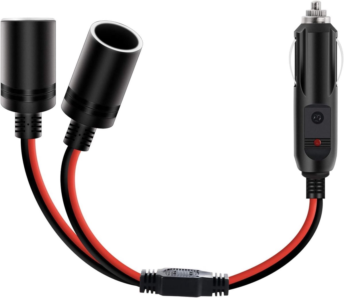 SnelShoppen - Auto Sigarettenaansteker Splitter - 2-Weg Splitter Adapter met 15A Inline Fuse - 1 naar 2 DC Poorten - 12V/24V Geschikt - Ideaal voor Au